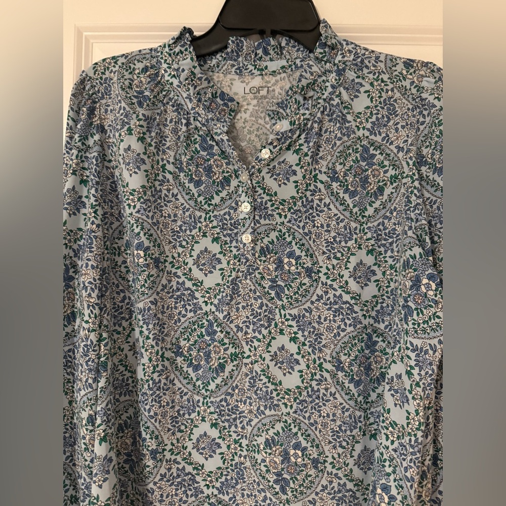 LOFT Multicolor Patterned Blouse long sleeve Sz M… - image 2